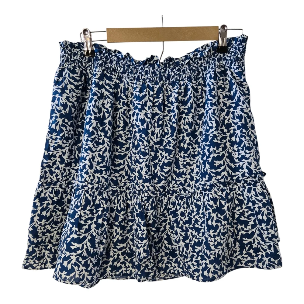 J. Crew Women's Navy/White Print Elastic Waist Ruffle Mini  Skirt - Picture 7 of 10